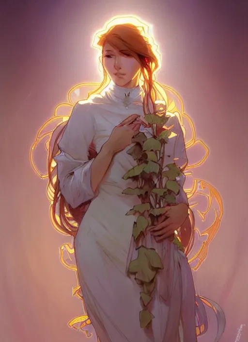 Prompt: digital character concept art by artgerm greg rutkowski alphonse mucha sylvain sarrailh. clear portrait of a shy modern wife blessed by god to grow immaculately fertile and perfect!! blonde, in clothes! holy body! light effect. hyper detailed, glowing lights!! intricate, elegant, digital painting, artstation, smooth, sharp focus