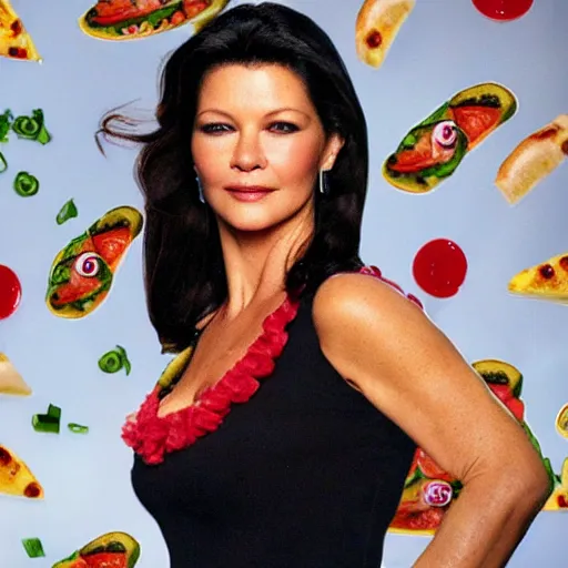 Prompt: catherine zeta jones, as a pizza