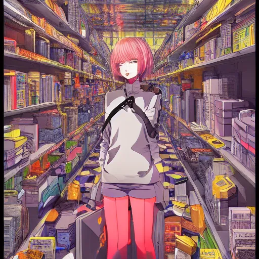 Image similar to Just living in the database as the madness of the system grows by Gigadō Ashiyuki, anime rendered in hyperdetailed Ultra HD, trending on ArtStation, luminous,