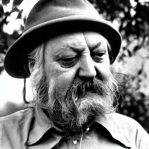 Prompt: robert wyatt sniffing an onion