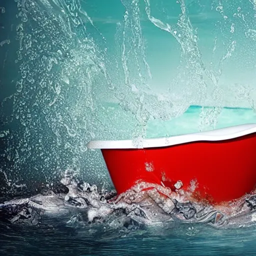 Image similar to a bath tub full of water like the ocean with waves