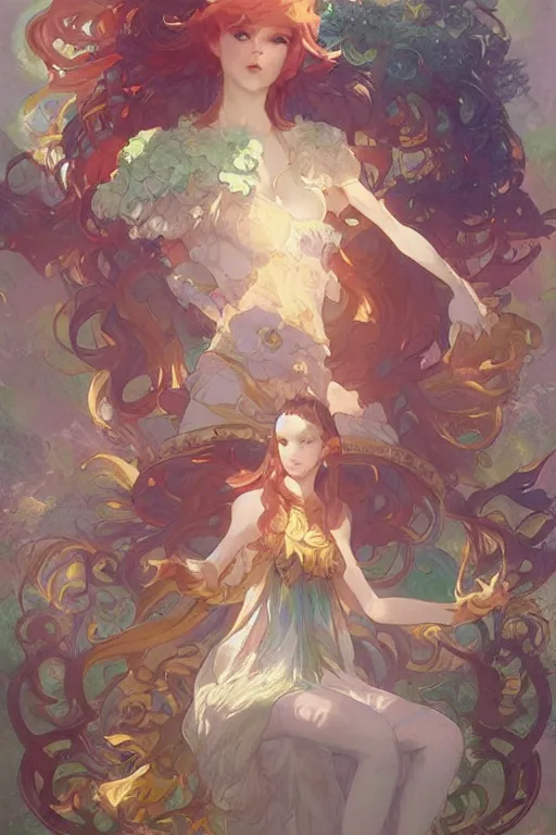 Prompt: merc storia, shimmering and prismatic, rococo, by krenz cushart and mucha and monet, trending on artstation.