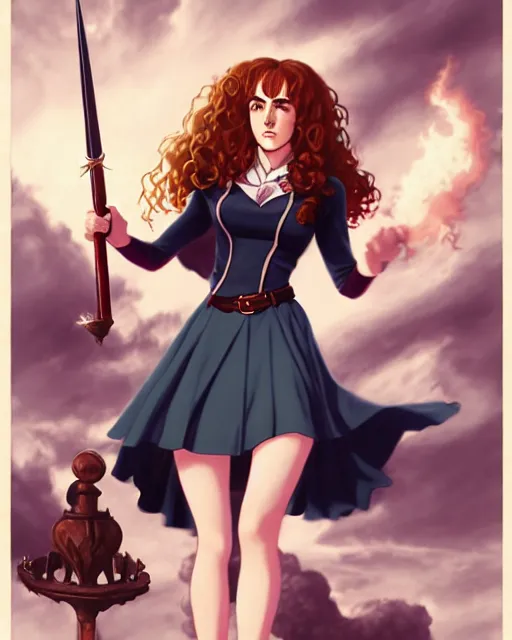 Image similar to pinup photo of hermione granger by emma watson in the crowded square of hogwarts, asuna by a - 1 pictures, by peter mohrbacher, gil elvgren, enoch bolles, glossy skin, pearlescent, anime, very coherent, sao style anime, flat