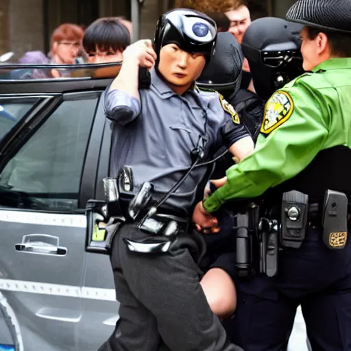 Image similar to a tokusatsu character getting arrested