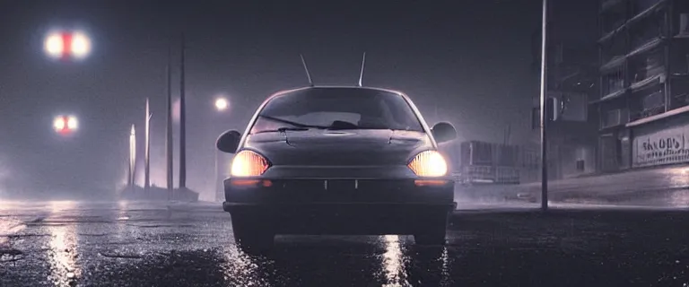 Image similar to Grey Nissan Micra K12 (2006), a gritty neo-noir, dramatic bright lighting, cinematic, establishing shot, extremely high detail, photorealistic, cinematic lighting, artstation, by simon stalenhag, Max Payne (PC) (2001)