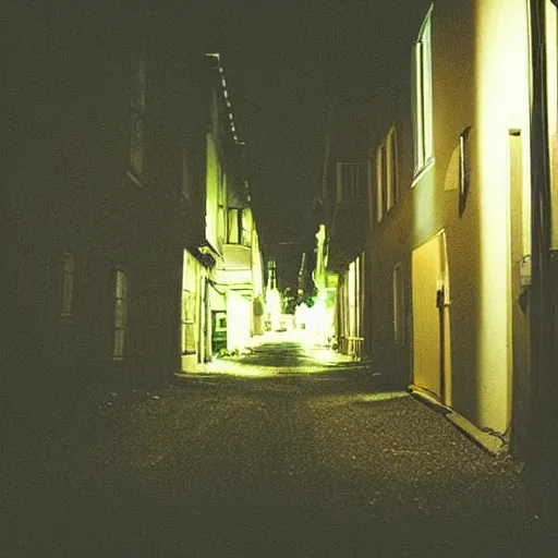 Prompt: “uncanny neighborhood in the middle of the night. Cozy and claustrophobic photography.”