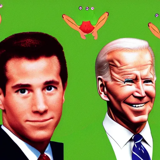 Prompt: animorphs book cover of joe biden and a frog