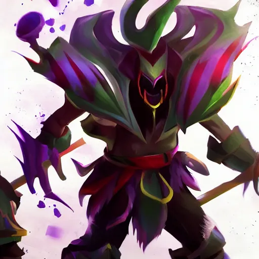 Image similar to shaco, trending on artstation, concept art, graphic style, visible brushstrokes, motion blur, blurry