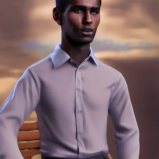 Image similar to realistic! portrait of young brown working man wearing a formal shirt, hyperrealistic face!, 8k detailed digital art , trending on artstation, detailed digital art