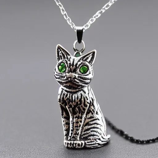 Image similar to solidity and eternity embroidered tabby cat necklace with jade stone, hyper realistic