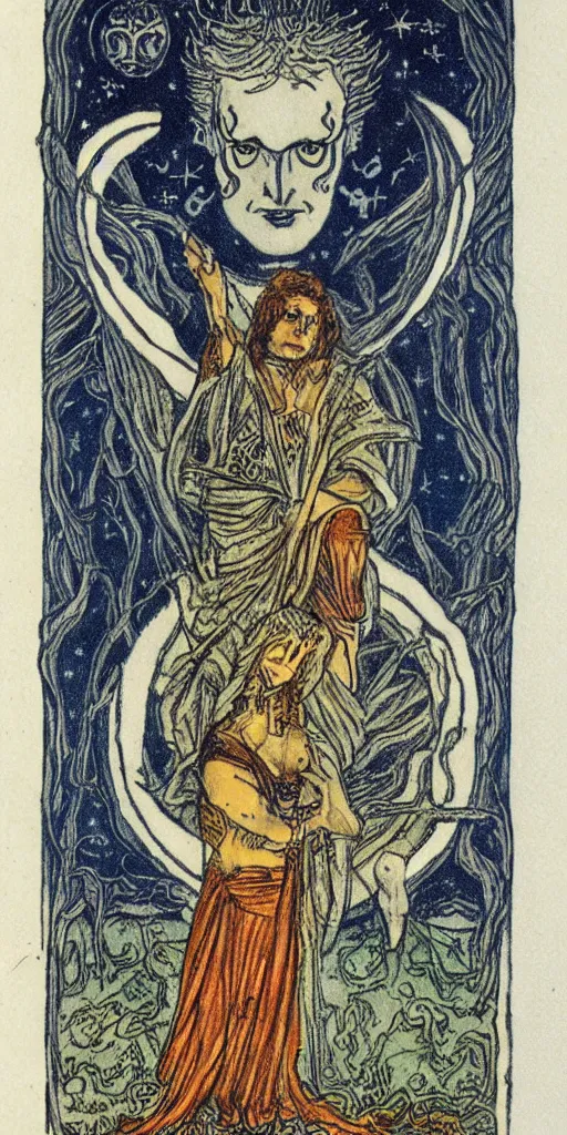 Image similar to the moon tarot card by austin osman spare