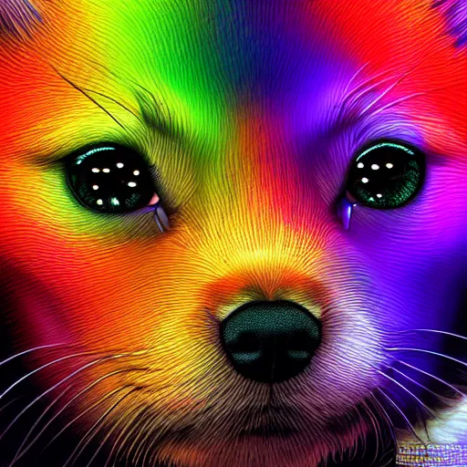 Image similar to photorealistic puppies, kittens, and rainbows. hyperdetailed photorealism, 1 0 8 megapixels, amazing depth, glowing rich colors, powerful imagery, psychedelic overtones, 3 d finalrender, 3 d shading, cinematic lighting, artstation concept art