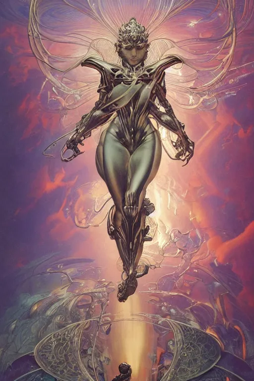 Image similar to now is the time to relaunch the dream weapon, by artgerm and yoshitaka amano and moebius and hr giger and zdislaw beksinski and hajime sorayama and alphonse mucha, hyperdetailed, symmetry, glamour, surreal, dc comics, ornate, stunning, nebula, explosions in the sky, trending on artstation