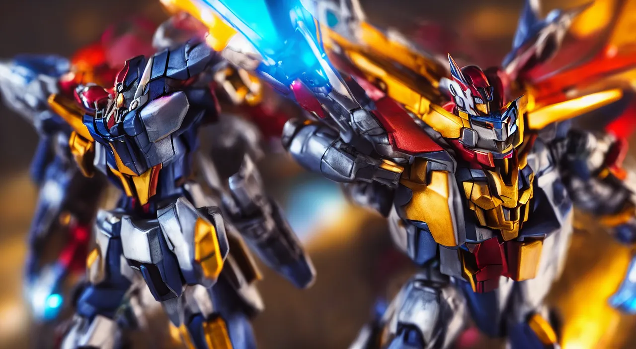 Prompt: medium close up view, Gundam,Guyver,colourful,bokeh,blur,cinematic lighting