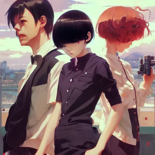 Image similar to what is the cause of the end of our reality? by wlop, ilya kuvshinov, artgerm, krenz cushart, greg rutkowski, hiroaki samura, range murata, james jean, katsuhiro otomo, erik jones