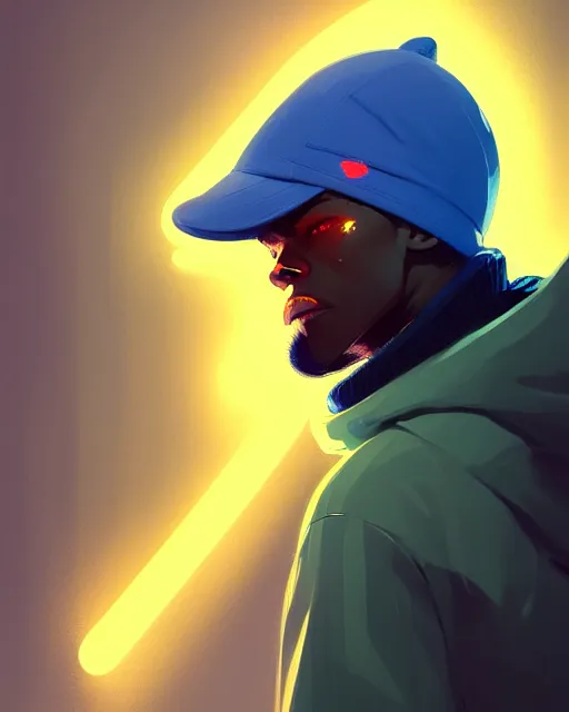 Image similar to photographic, hyper - realistic detailed portrait of a man in a hoodie, with neon visor, dynamic pose, by atey ghailan, by greg rutkowski, by greg tocchini, by james gilleard, by joe fenton, by kaethe butcher, sharp focus