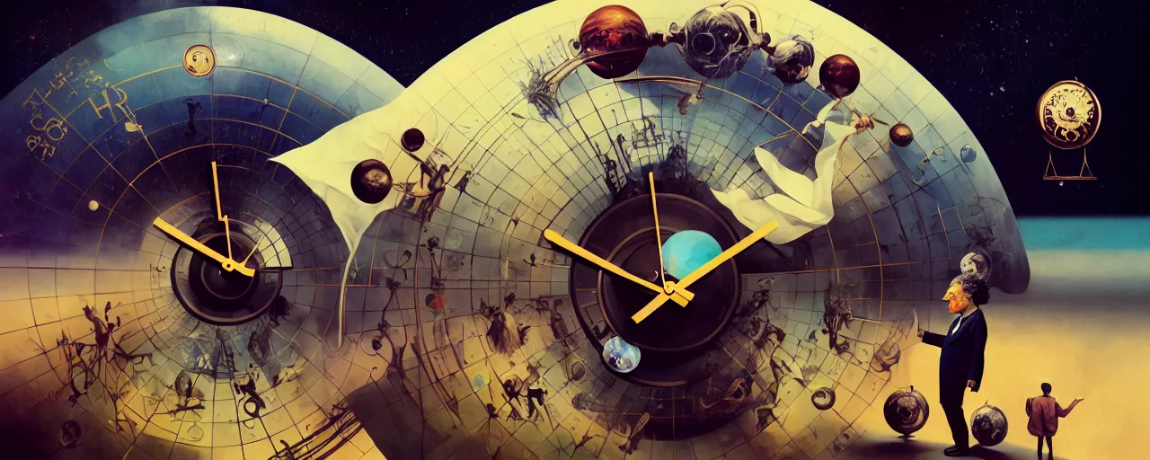 Prompt: duotone surreal illustration 3 / 4 portrait of albert einstein measuring time on salvadore dali clock in outer space. golden ratio accidental renaissance. by sachin teng and sergey kolesov and ruan jia and heng z. graffiti art, scifi, fantasy, hyper detailed. octane render. concept art. trending on artstation