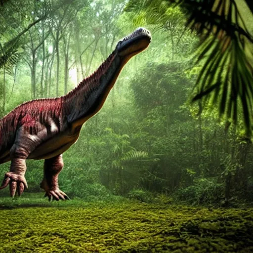 Image similar to giant tyrannosaurus rex walking through a tropical forest