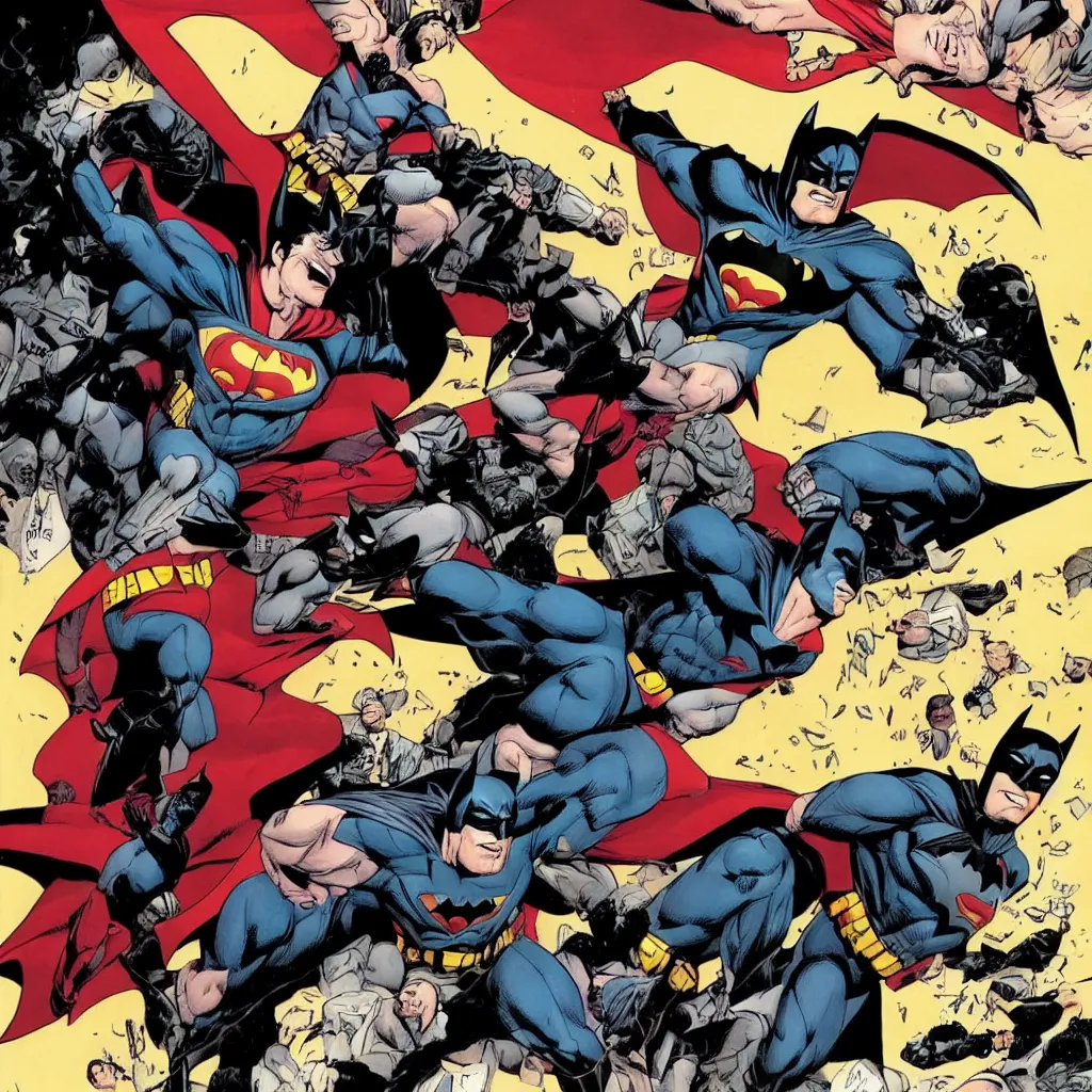 Prompt: batman defeating superman with a large croud watching