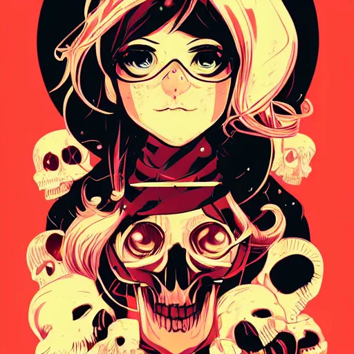 Image similar to portrait skull girl manga by petros afshar, tom whalen, laurie greasley, jc leyendecker and greg rutkowski