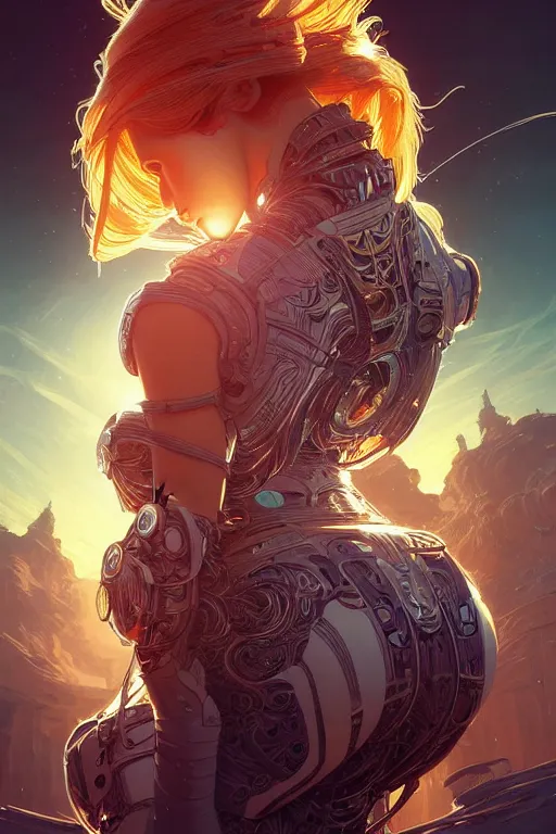 Image similar to beautiful female android!, half portrait, background explosion, intricate detailed environment, cell shaded, floro details, intricate, elegant, highly detailed, digital painting, artstation, concept art, smooth, sharp focus, illustration, art by artgerm and greg rutkowski and alphonse mucha, laurie greasley