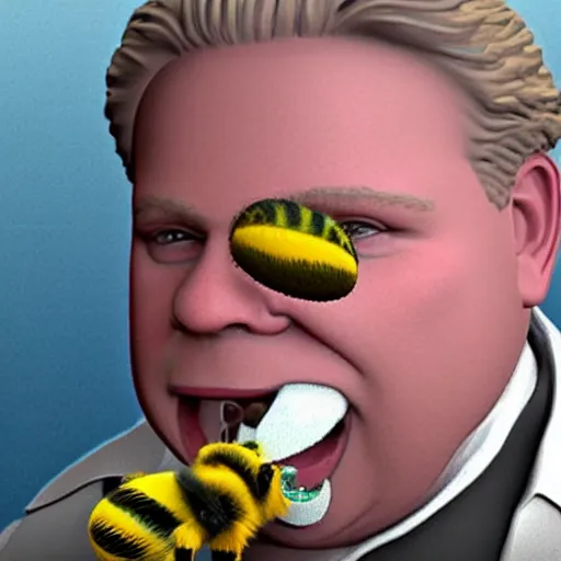 Prompt: 3 d render of doug ford eating a bee