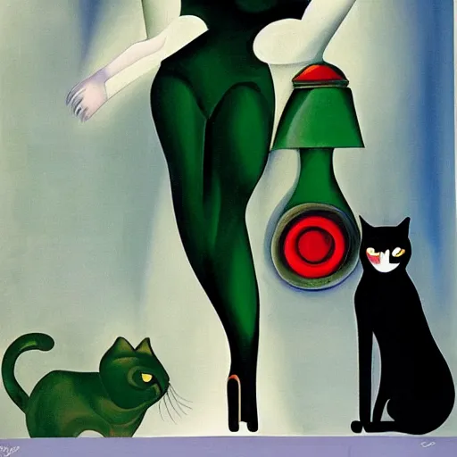 Image similar to a cat in an emerald city with a porsche 9 1 1 tamara de lempicka