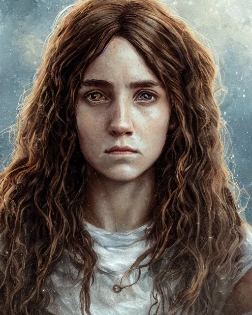 Image similar to portrait of hermione granger, hyper realistic face, beautiful eyes, fantasy art, in the style of greg rutkowski, intricate, hyper detailed, smooth