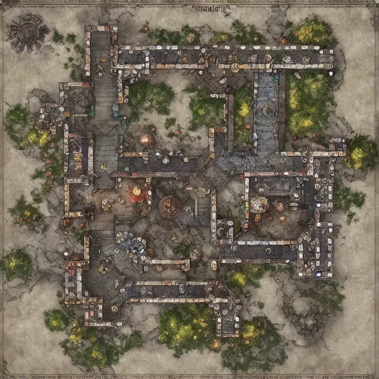 Image similar to full - color fantasy floor plan battle map of a market square, d & d, pathfinder, by jeff todd and greg rutkowski, trending on artstation, pinterest