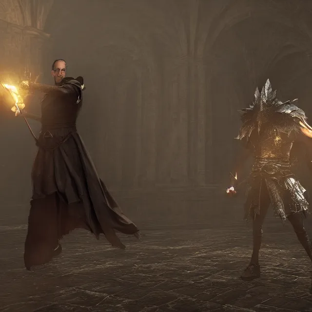 Prompt: jerry seinfeld reimagined as a boss in dark souls, dark cinematic, volumetric, realistic, cinematic lighting, ray tracing, unreal engine 5, unreal engine render, octane render, hyper realistic, photo, 8 k