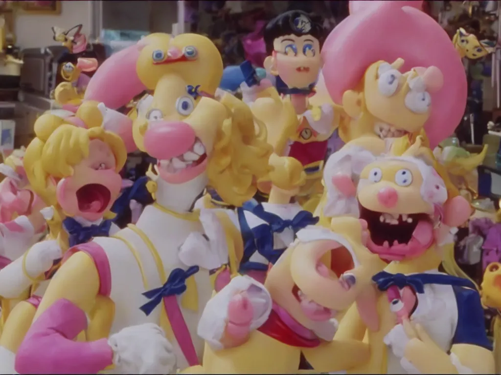 Prompt: Sailor Moon in Wallace and Gromit, extreme close-up of the panic scene, sheer terror and desperation