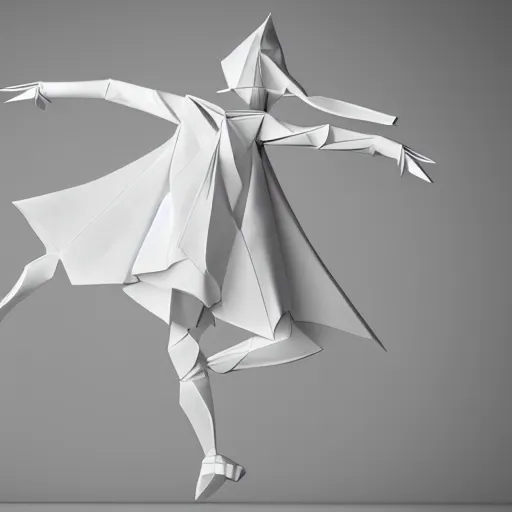 Image similar to origami dancer in white paper, 3 d render, ultra - detailed, on white background, studio shot