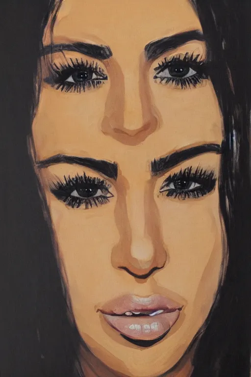 Image similar to kim kardashian frontal portrait, artwork by luc tuymans