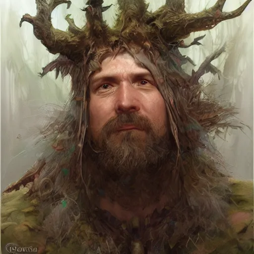 Prompt: Nature druid, character portrait by Donato Giancola, Craig Mullins, digital art, trending on artstation