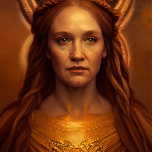 Image similar to majestic gracious regal goddess mater theia portrait, ancient greece, atmospheric lighting, painted, intricate, volumetric lighting, beautiful, rich deep colours masterpiece, golden hour, sharp focus, ultra detailed, by leesha hannigan, ross tran, thierry doizon, kai carpenter, ignacio fernandez rios