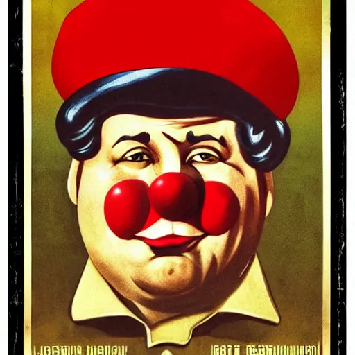 Image similar to communist clown portrait, soviet propaganda style, poster, xi