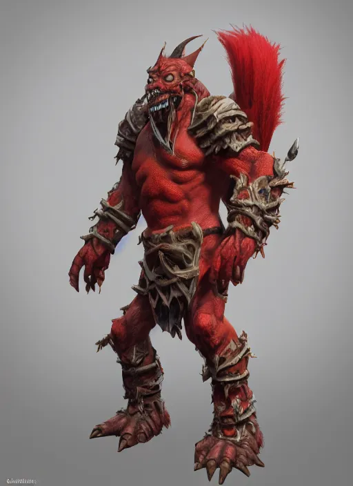 Image similar to а fantasy Proto-Slavic skinny red troll creature in armor inspired blizzard games, full body, detailed and realistic, 4k, trending on artstation, octane render