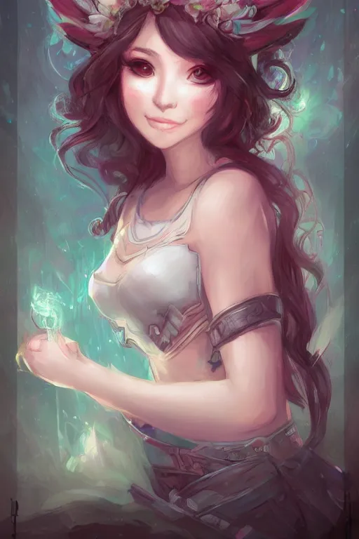 Prompt: a portrait of a cute fantasy girl by Ross Tran and loish