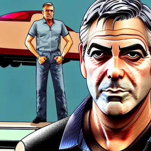 Image similar to george clooney in gta v illustrated by stephen bliss