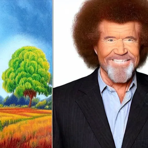 Image similar to screaming bob ross looks like a tree