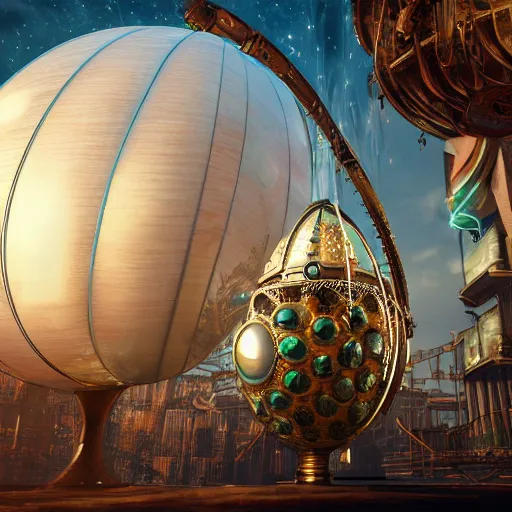 Prompt: streampunk city in a gigantic faberge egg, sky, steampunk, fantasy art, unreal engine,