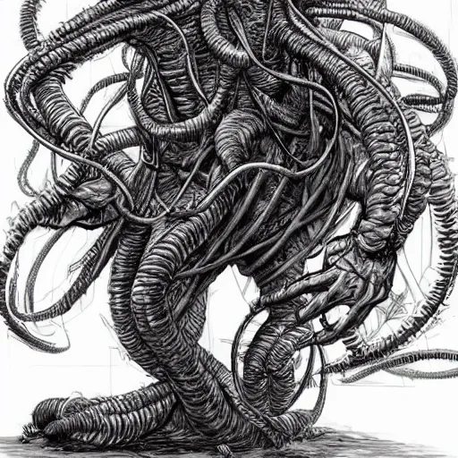 Prompt: a giant eldritch abomination by kim jung gi,