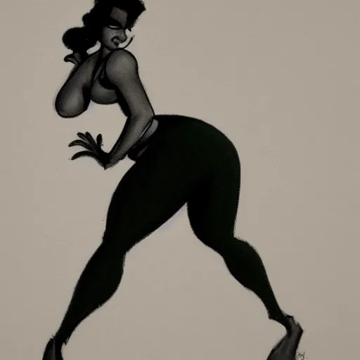 Image similar to milt kahl sketch of thick cuban girl wearing black yoga pants