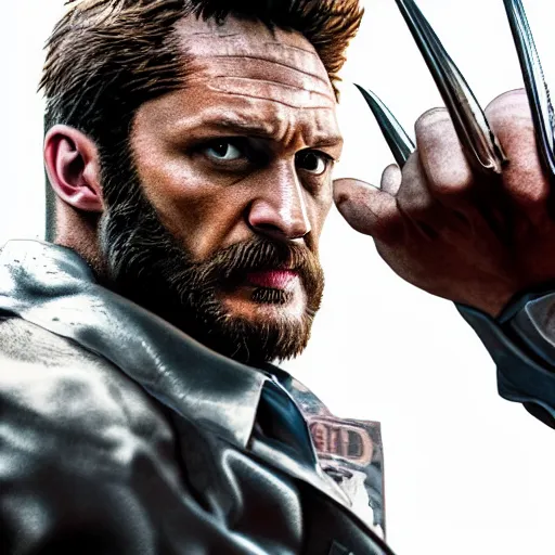 Image similar to Tom Hardy as wolverine 4K quality Photorealism