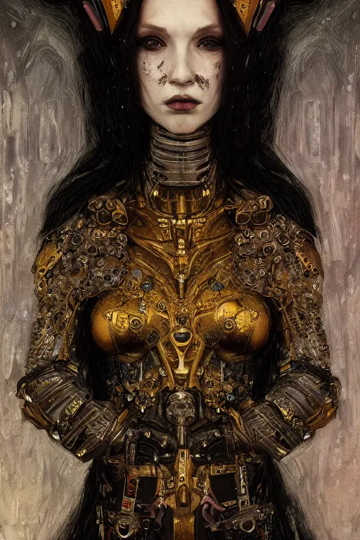 Image similar to portrait of beautiful young gothic maiden, cyberpunk, Warhammer, highly detailed, artstation, illustration, art by Gustav Klimt