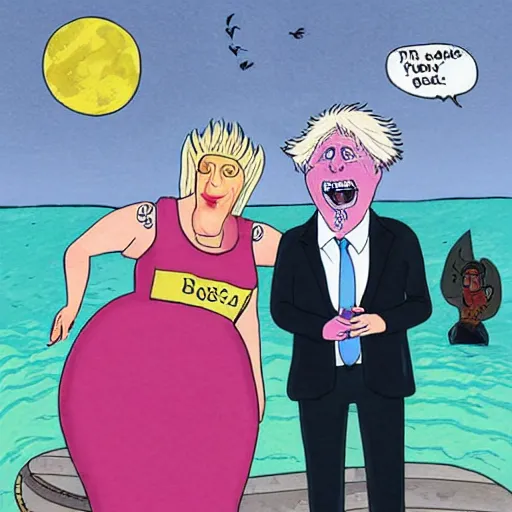 Prompt: ursula the sea witch, boris johnson, by lisa hanawalt, bojack horseman