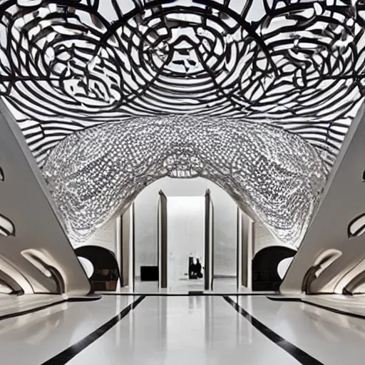 Image similar to extremely detailed ornate stunning beautiful elegant futuristic museum lobby interior by Zaha Hadid