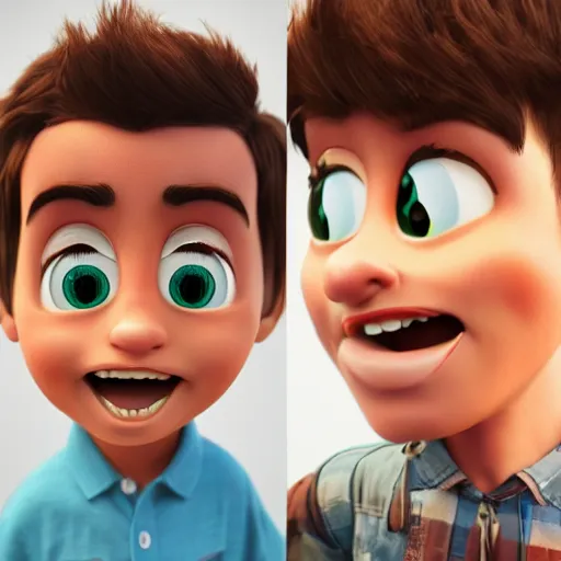 Image similar to One image consisting of ten images of different human emotions. This is a new cartoon character of a boy in the mix of disney and pixar style 8k, insane details, ultrarealistic, octane render