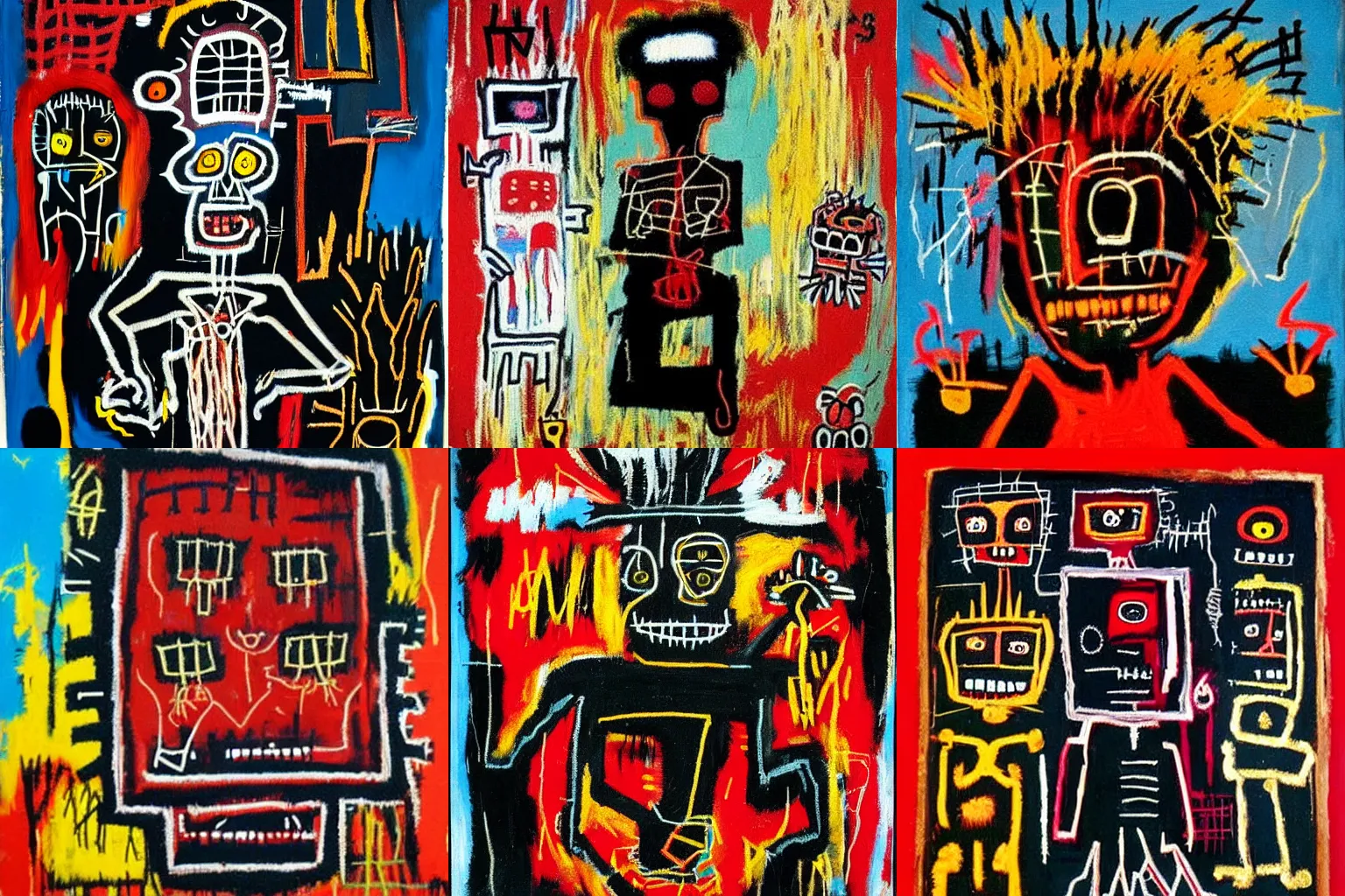 Image similar to evil voodoo doll, black magic and witchraft paintings by jean-michel basquiat