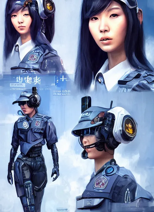Prompt: portrait of angelababy, futuristic hong kong police uniform girl, shadowrun au naturel, hyper detailed, digital art, trending in artstation, cinematic lighting, studio quality, smooth render, unreal engine 5 rendered, octane rendered, art style by klimt and nixeu and ian sprigger and wlop and krenz cushart